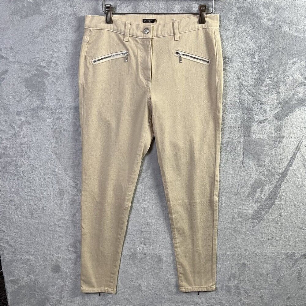 J McLaughlin Tan Jeans Pants Women's 6 Cream Ankle Zippers Ankle Crop Slim Fit